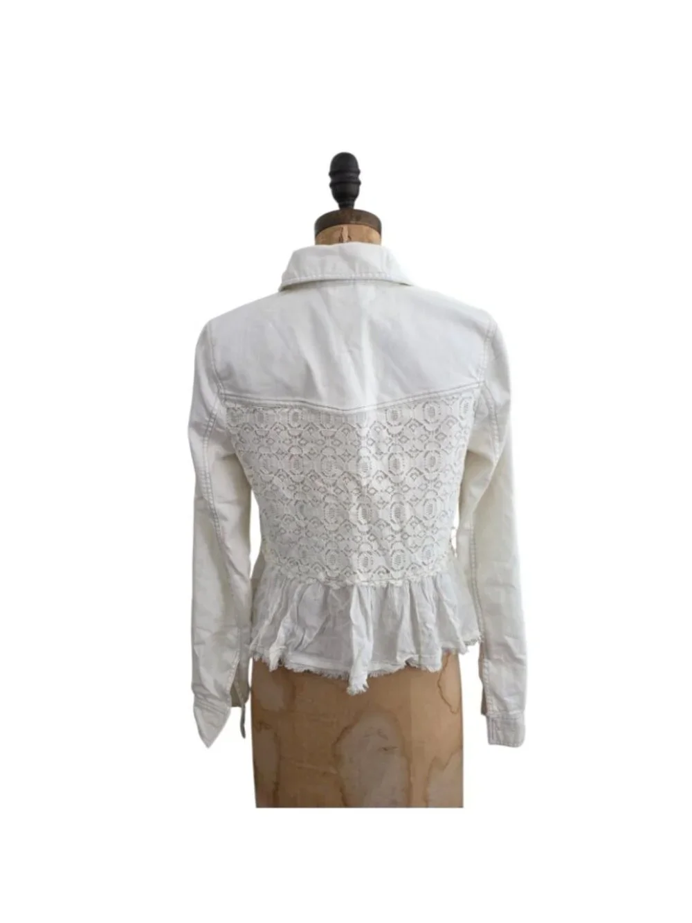 Free People White Lace Peplum Hem Jean Jacket 2